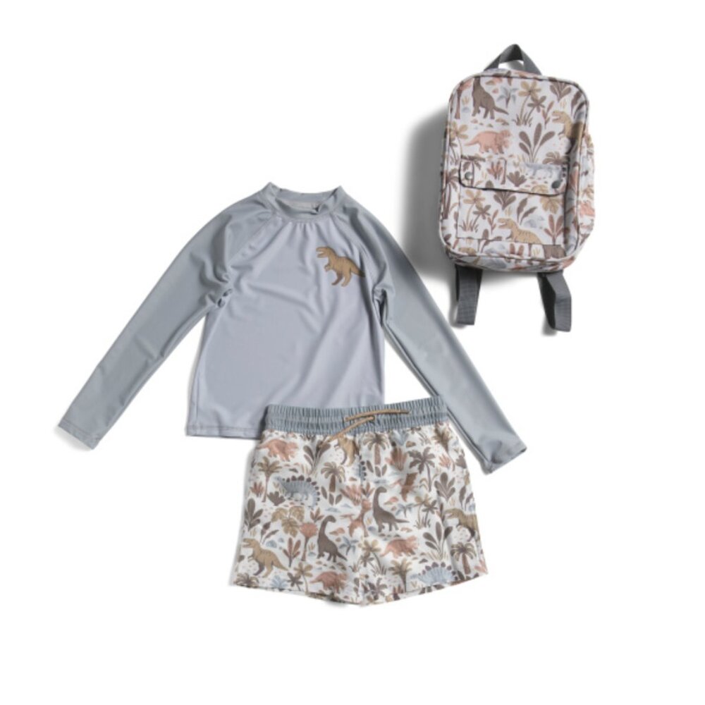 NWT PANAMA JACK Toddler Boys 3pk Dinosaurs Swim Trunks Set with Backpack